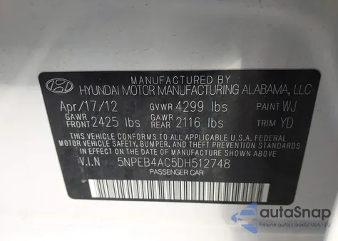 2013 Hyundai Sonata Gls из США, поврежденный, VIN 5NPEB4AC5DH512748